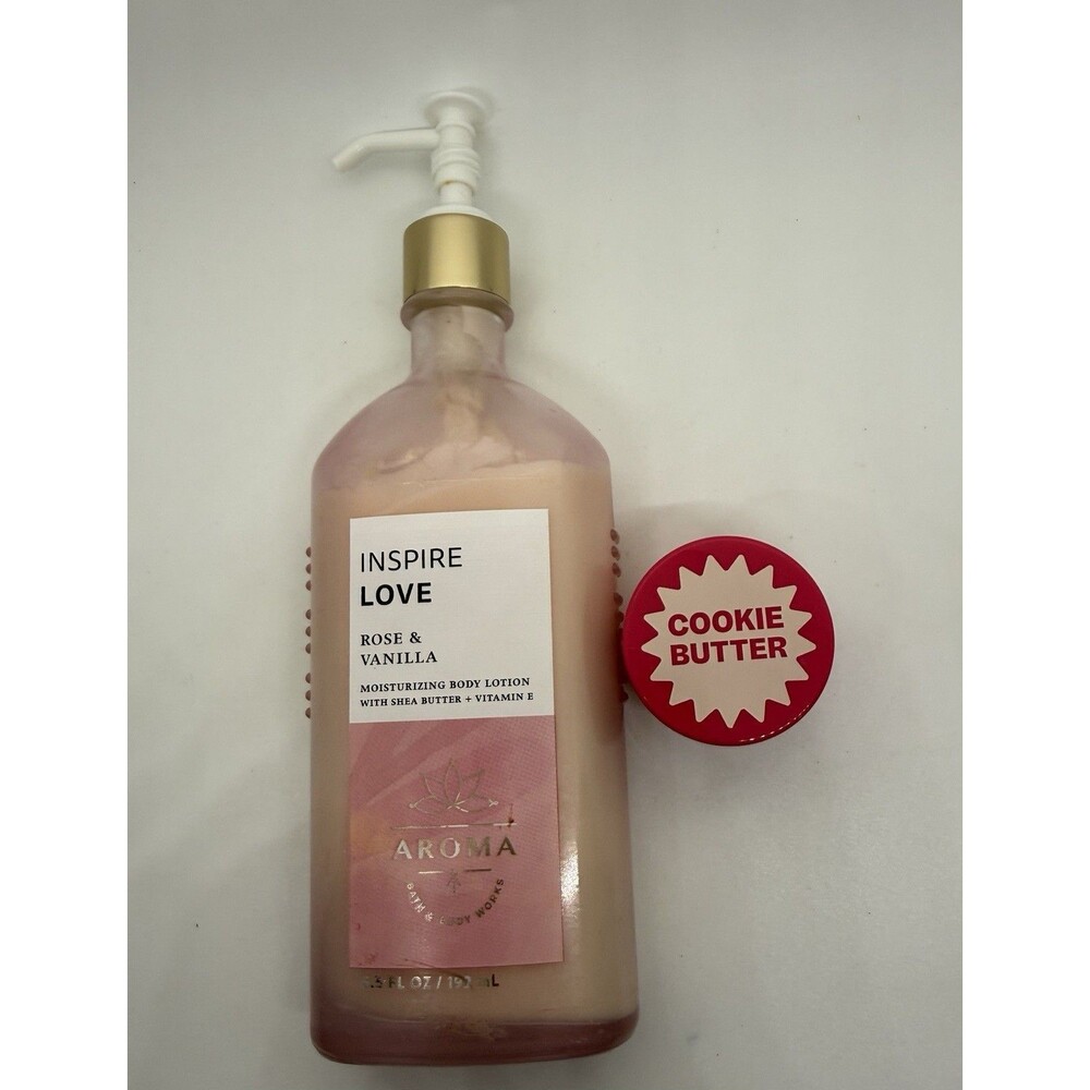 2 BATH & BODY WORKS AROMA INSPIRE LOVE ROSE VANILLA, COOKIE BUTTER  LIP SCRUB